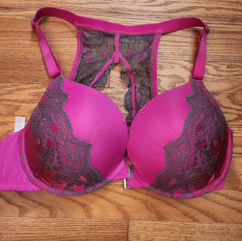 Cacique Front Closure Lace Back Boost Plunge- Fuchsia Red Size 42C - Picture 9 of 13